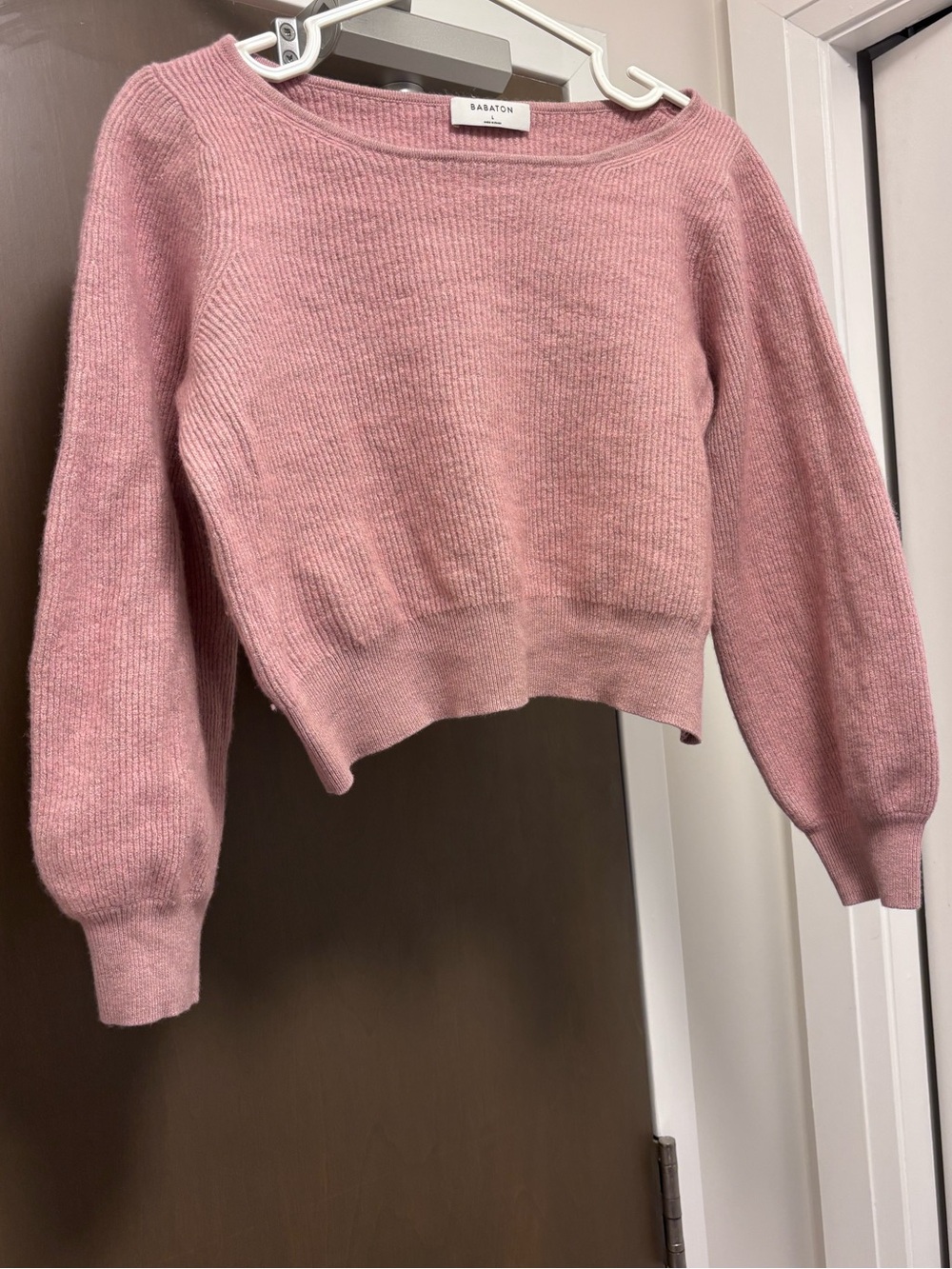 Babaton Aritzia Ribbed Wool Linen Sweater Mauve Pink Size L